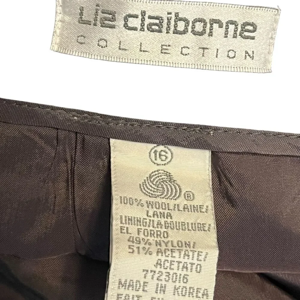 Liz Claiborne Pleated Midi Modest Vintage Gray Wool Skirt Pockets Old Money 16